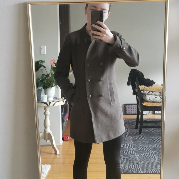 Elle Khaki Millitary collarless coat jacket - Picture 7 of 7